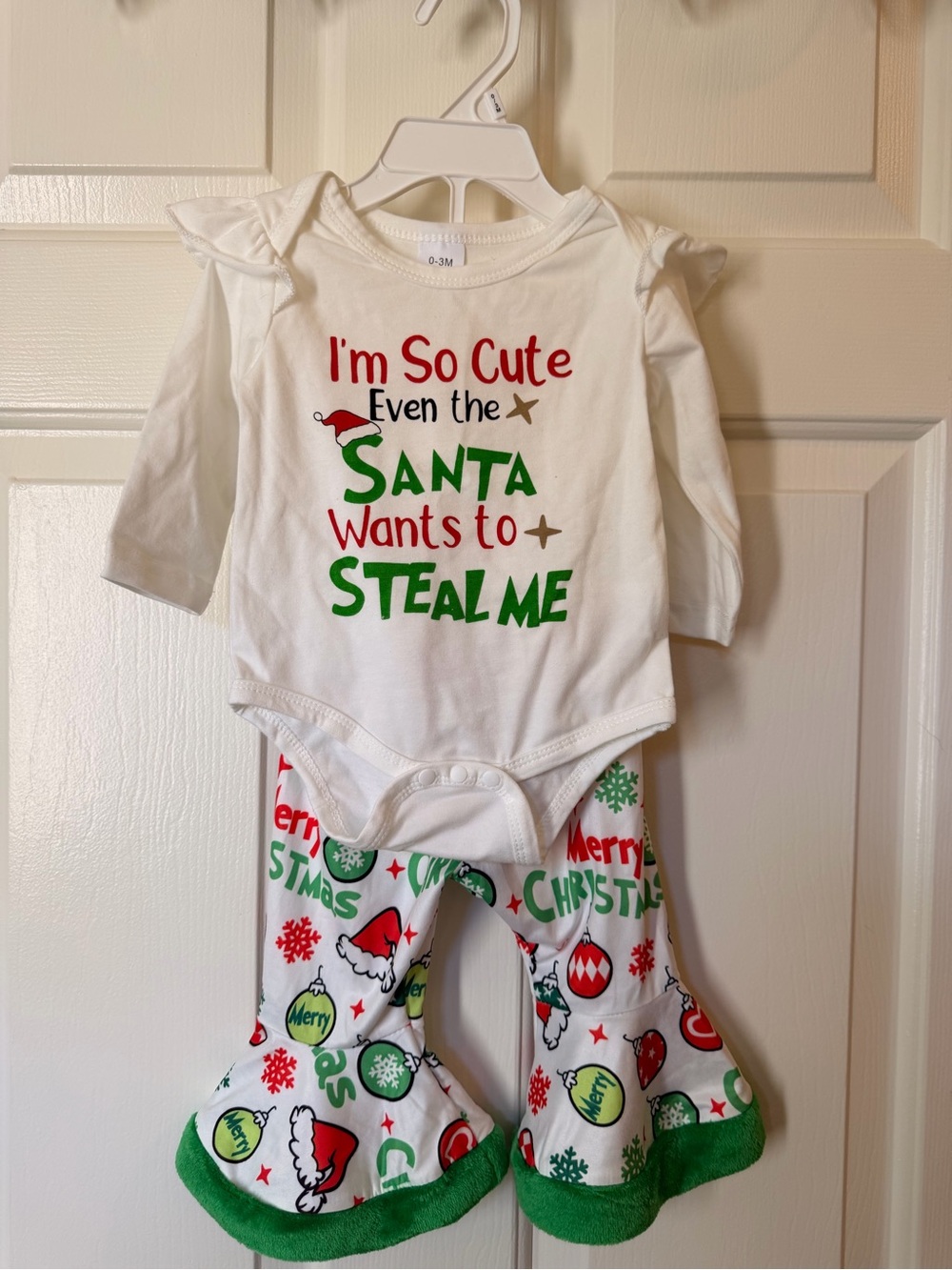 Holiday Baby Onesie & Ruffle Pants - White, Red & Green